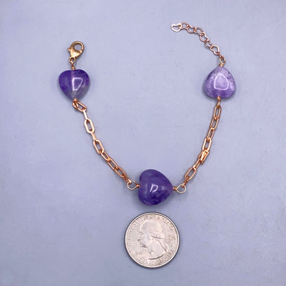 Amethyst Heart Gemstone and 14kt Rose Gold Fill Bracelet