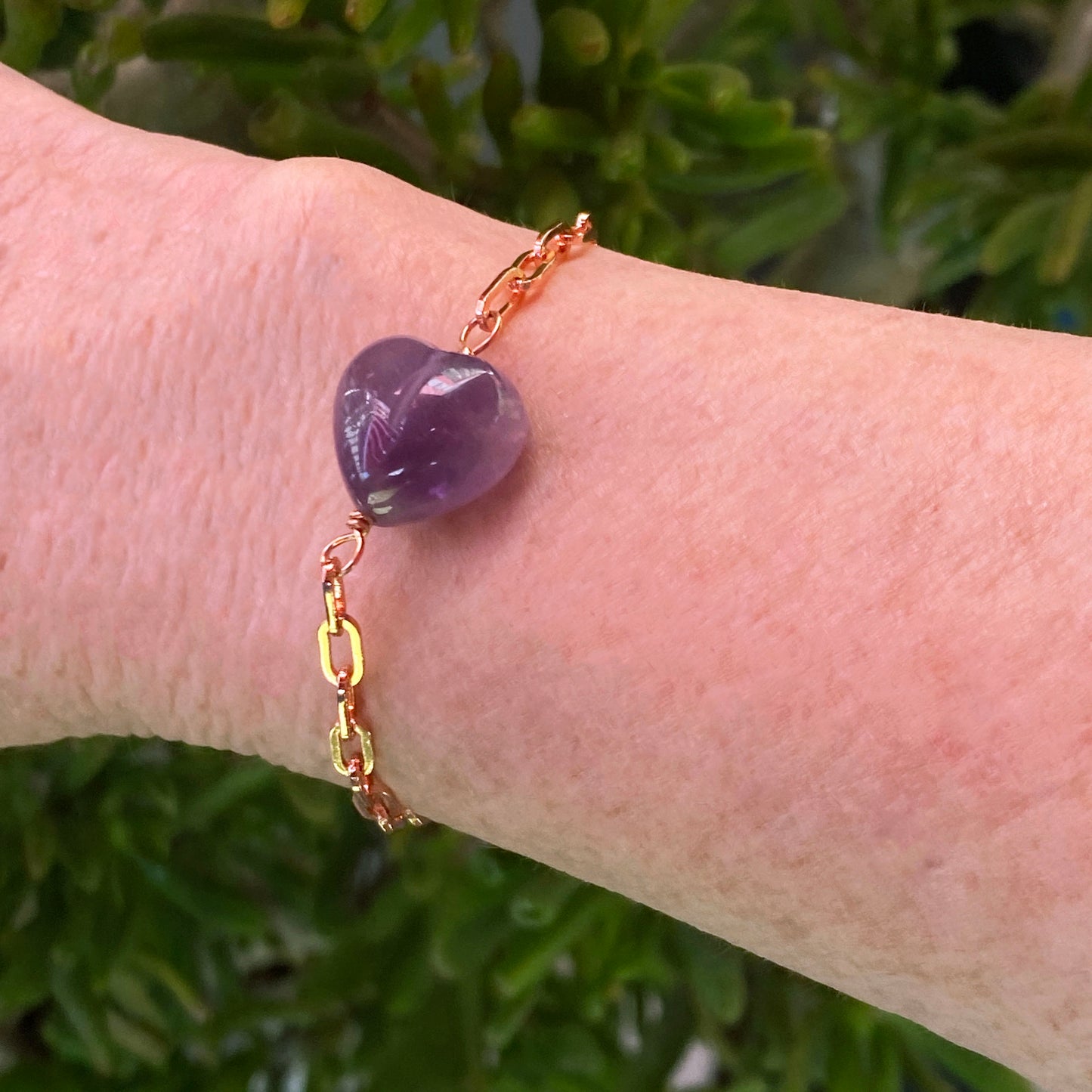 Amethyst Heart Gemstone and 14kt Rose Gold Fill Bracelet