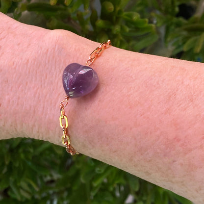 Amethyst Heart Gemstone and 14kt Rose Gold Fill Bracelet