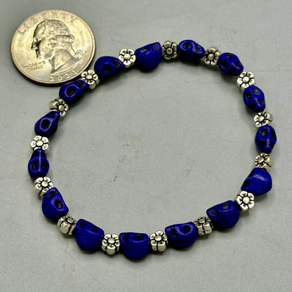 Blue Skulls and Flower Bracelet