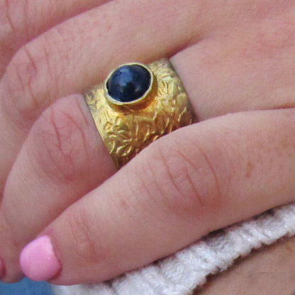 Lapis Lazuli Gemstone Brass Ring