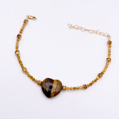Tiger’s Eye Heart Anklet