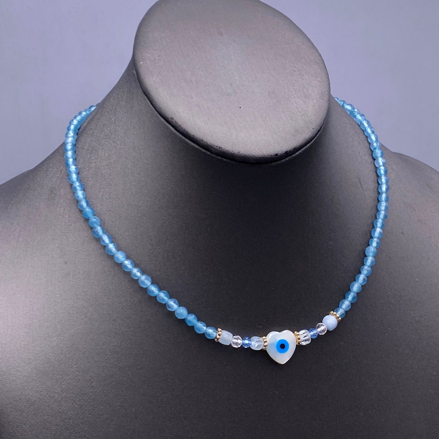 Aquamarine, Blue Topaz, and Evil Eye Necklace