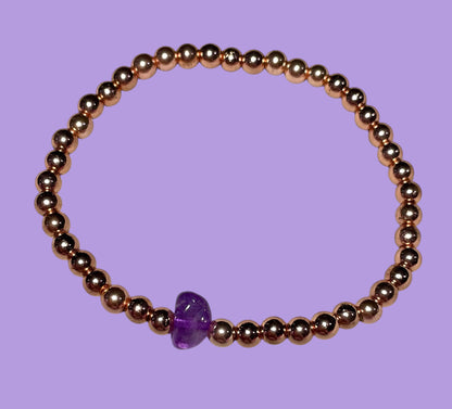 Dainty Amethyst Flower and  Rose Hematite Bracelet Stack