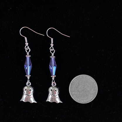 Halloween Ghost and Swarovski Crystal Dangle Earrings