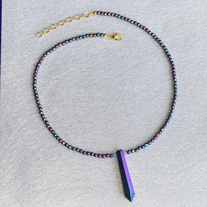 Rainbow Hematite and Blue Topaz Necklace