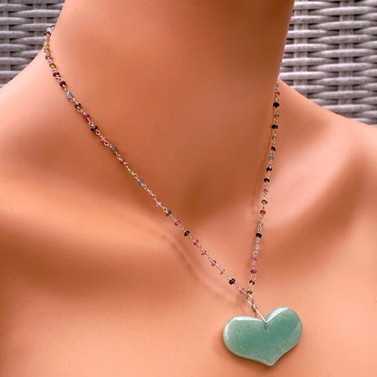 Green Aventurine gemstone Heart chain Necklace