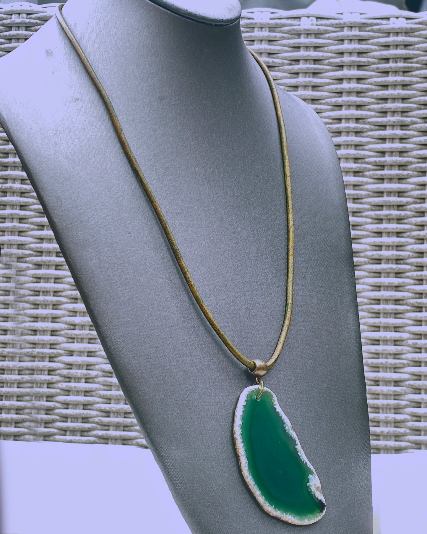 Green Agate gemstone Slice necklace