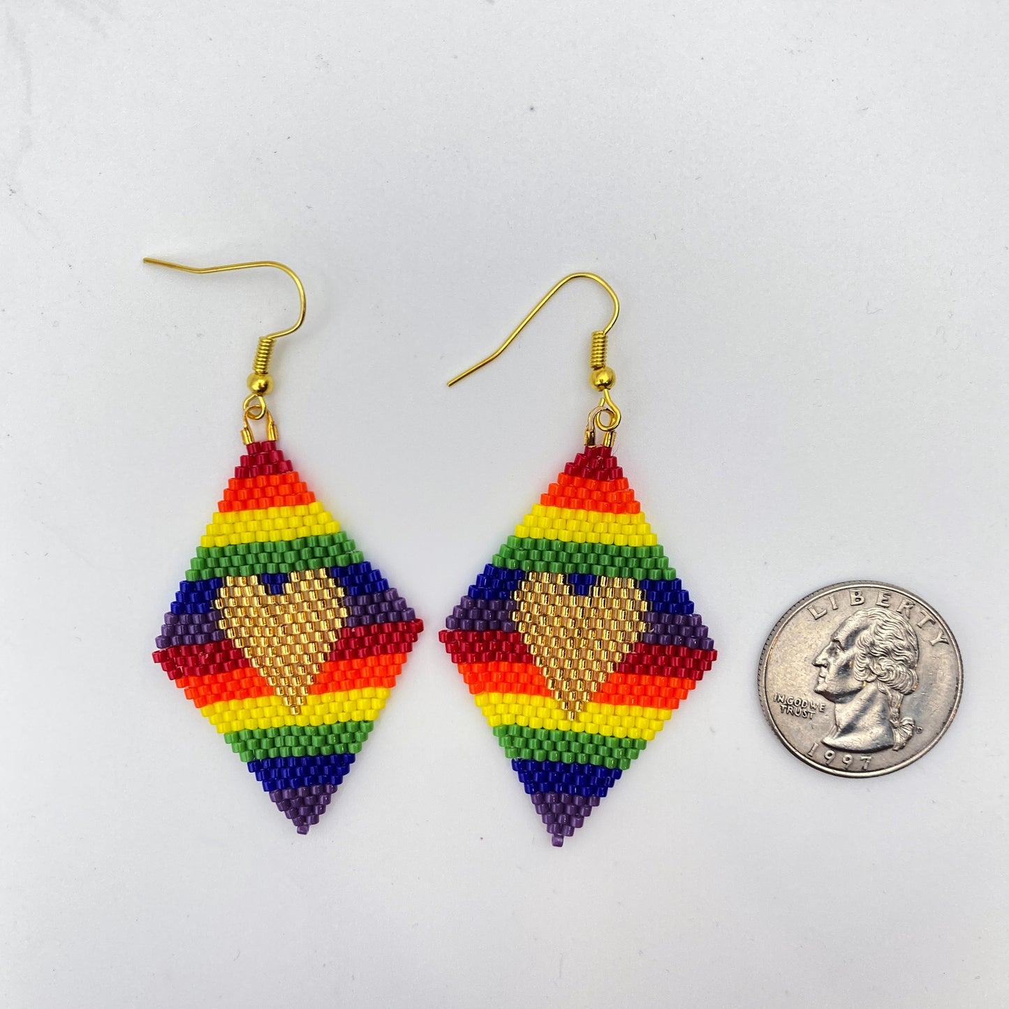 Beaded Glass Heart Pride Rainbow Earrings