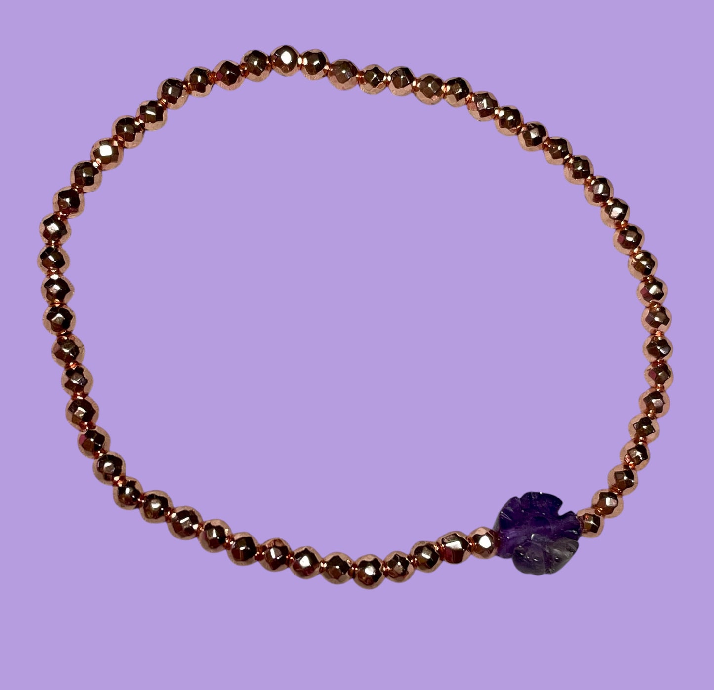 Dainty Amethyst Flower and  Rose Hematite Bracelet Stack