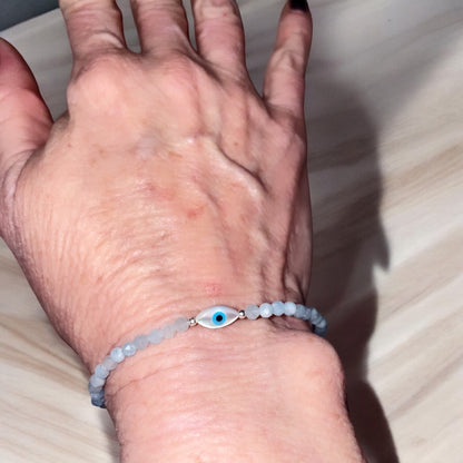 Dainty Aquamarine and Evil Eye Bracelet