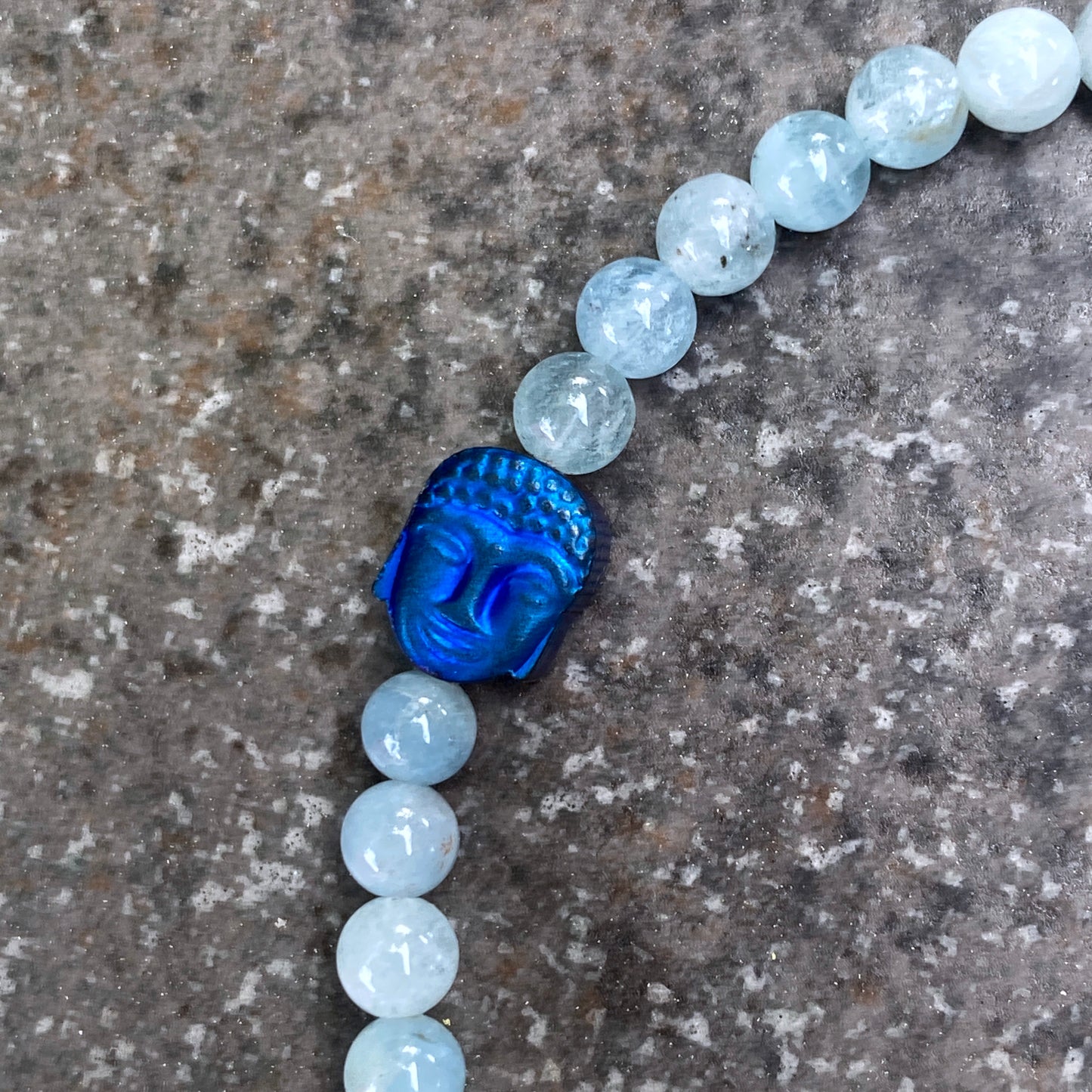Aquamarine and Buddha Stretch bracelet