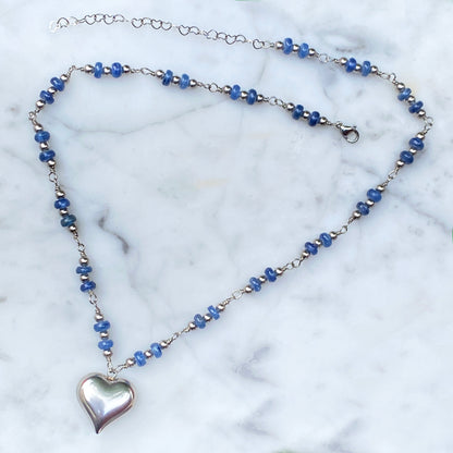 Kyanite And Stainless Steel Heart Necklace