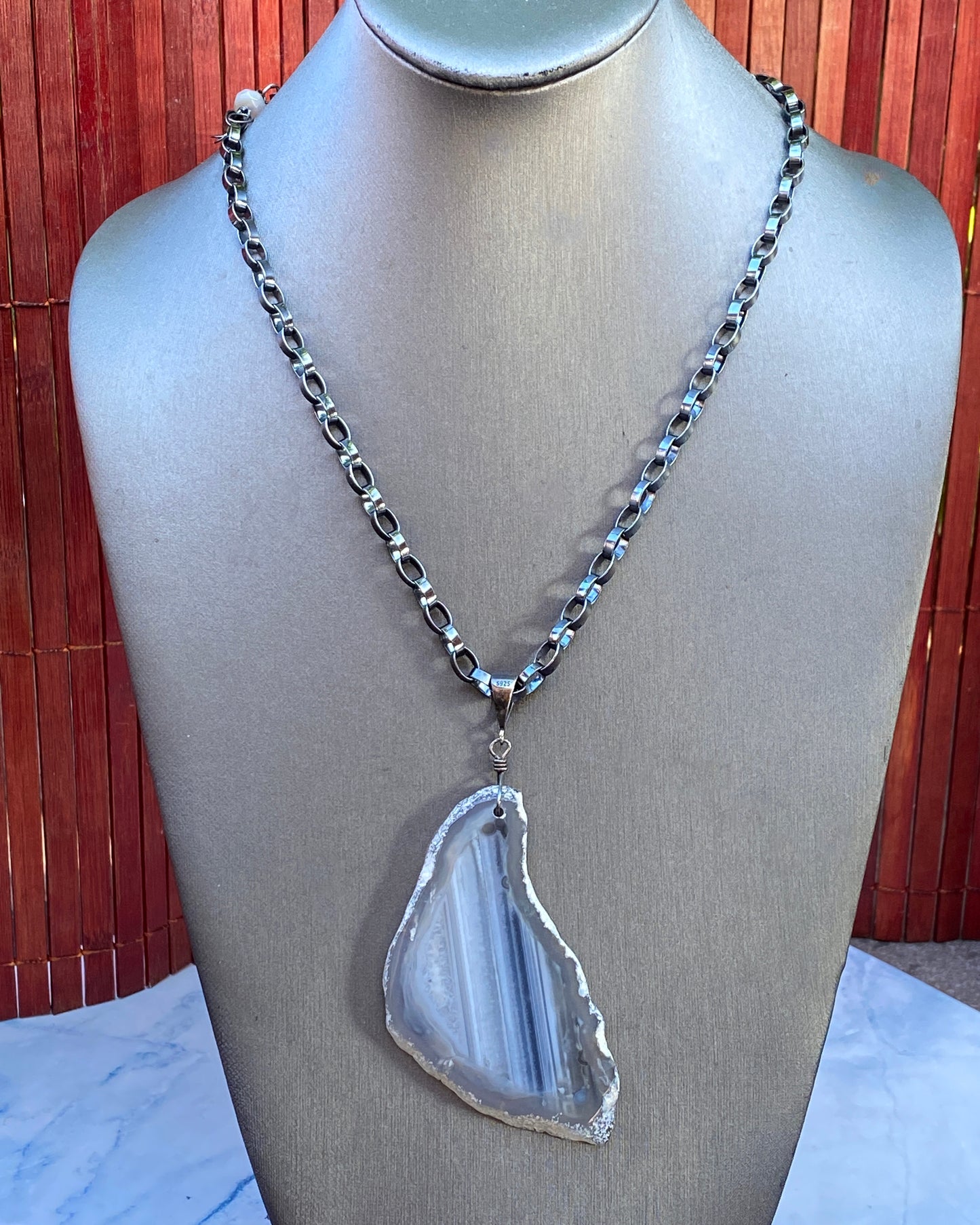 Gray Agate on Sterling Silver Chain