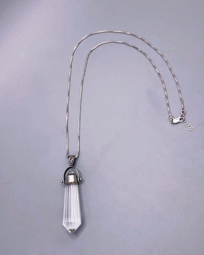 Clear Quartz Point Pendant on Vintage Renewed Chain