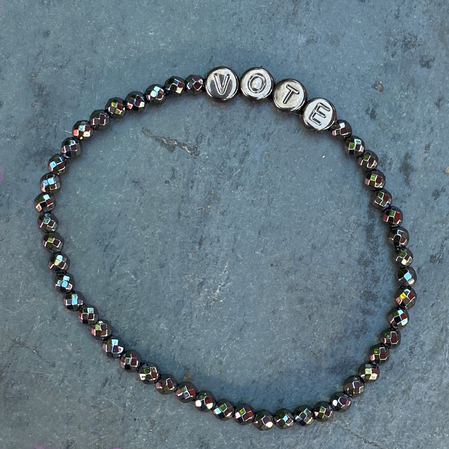Men's Hematite gemstone VOTE bracelets
