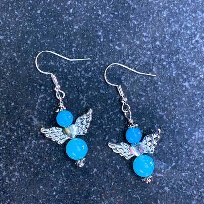 Blue Agate gemstone Angel Dangle Earrings