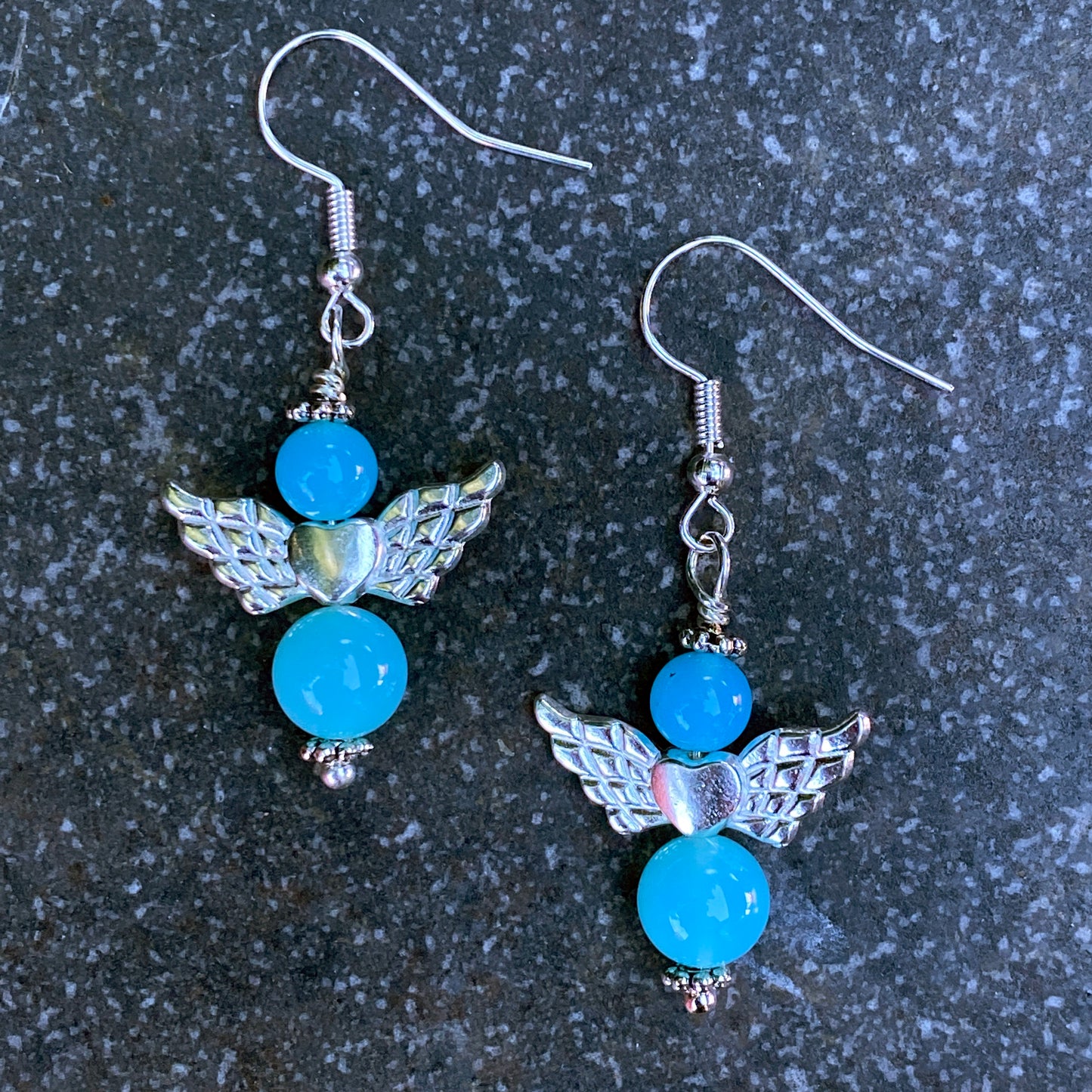 Blue Agate gemstone Angel Dangle Earrings