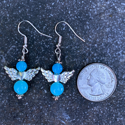 Blue Agate gemstone Angel Dangle Earrings