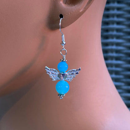 Blue Agate gemstone Angel Dangle Earrings