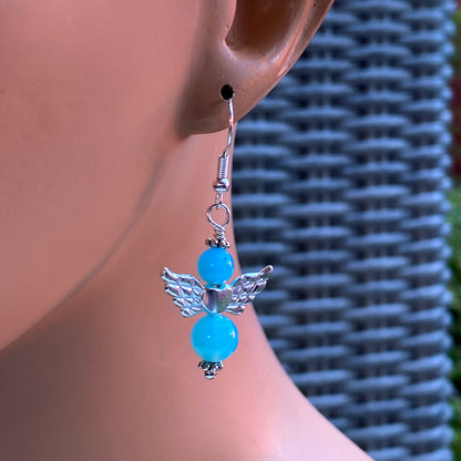 Blue Agate gemstone Angel Dangle Earrings