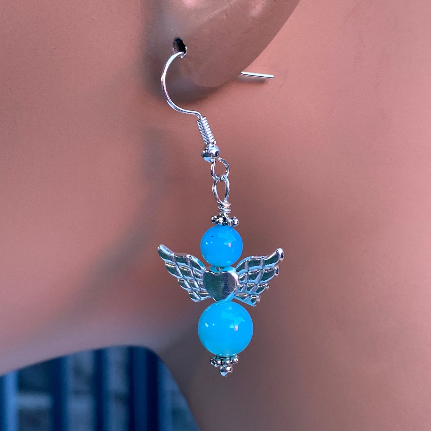 Blue Agate gemstone Angel Dangle Earrings