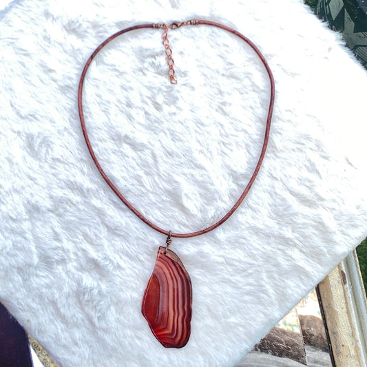 Brown Agate gemstone slice Leather Necklace