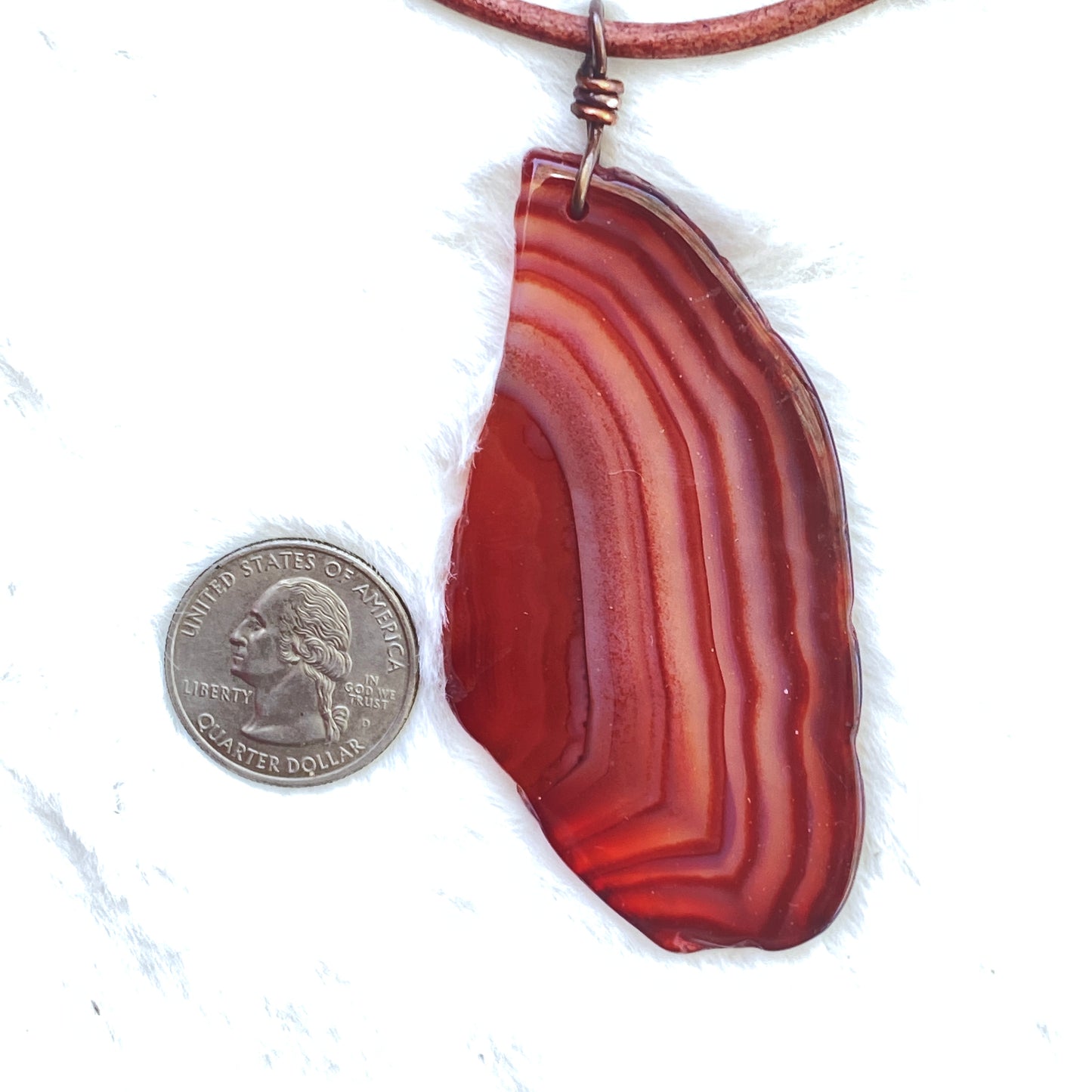 Brown Agate gemstone slice Leather Necklace