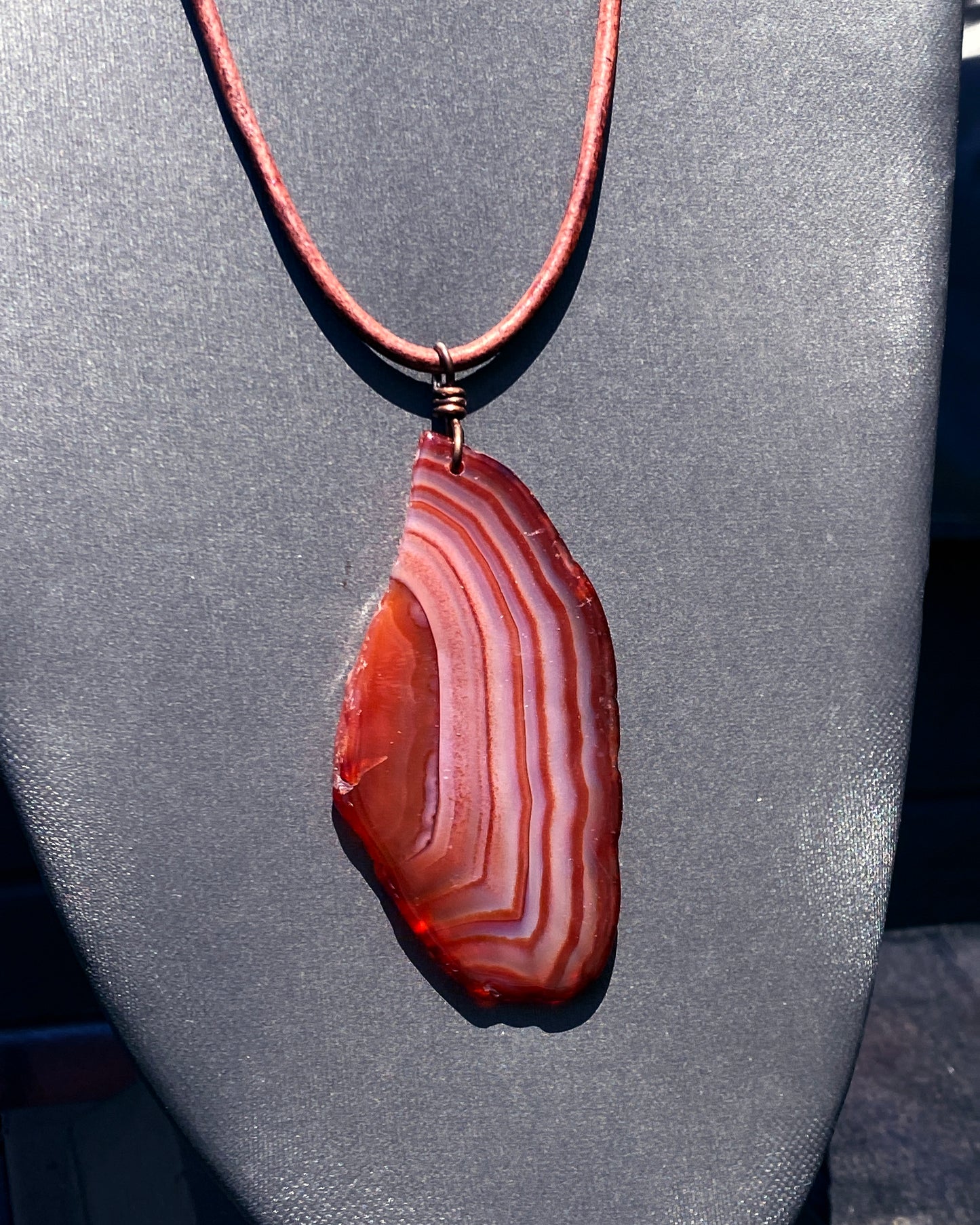 Brown Agate gemstone slice Leather Necklace