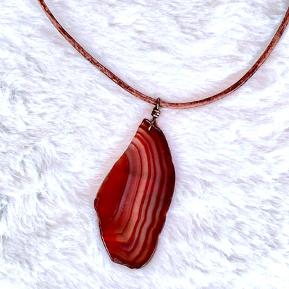 Brown Agate gemstone slice Leather Necklace