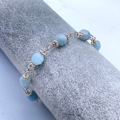 Aquamarine Gemstone Bracelet with Sterling Silver
