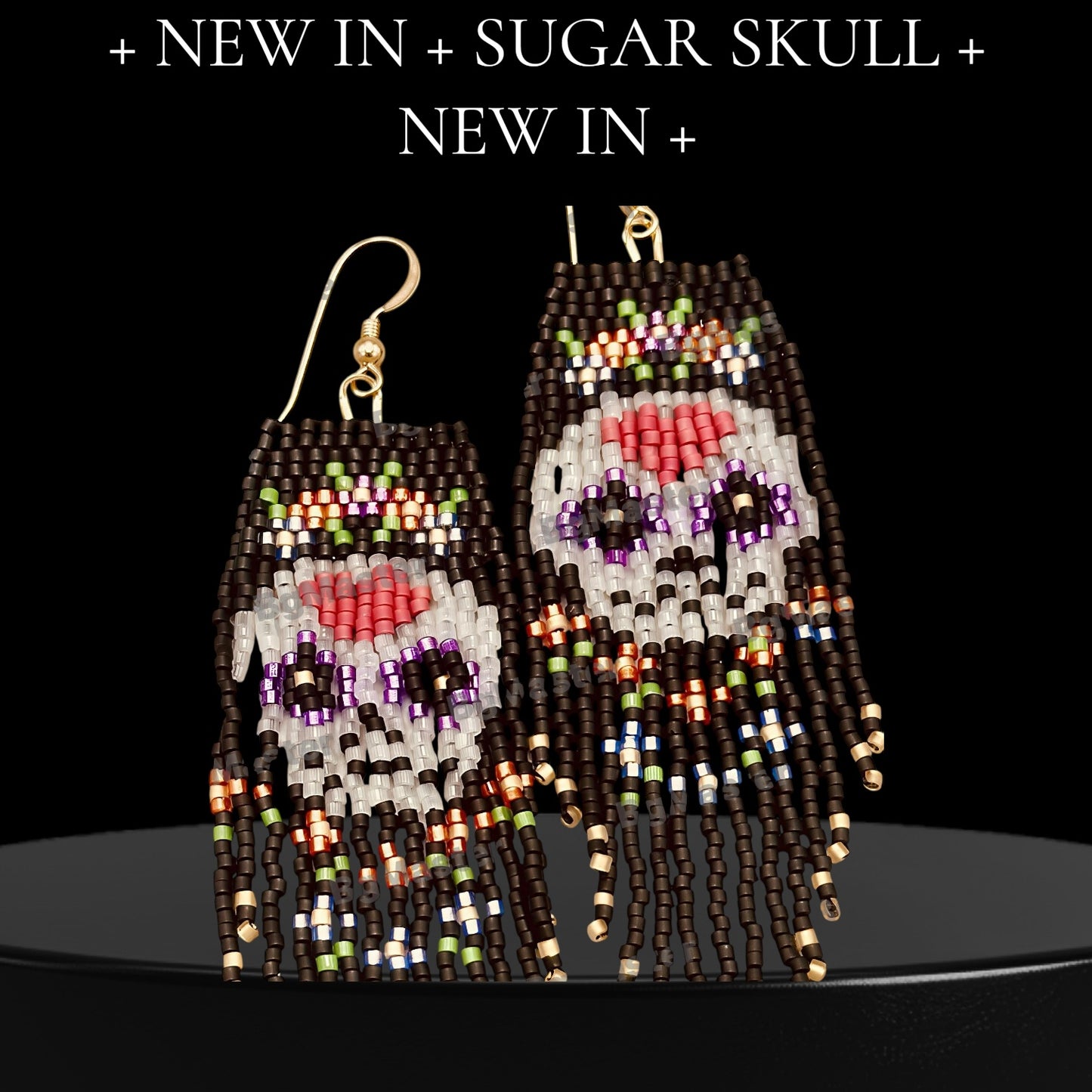 Glass Beaded Sugar Skull Fringe earrings