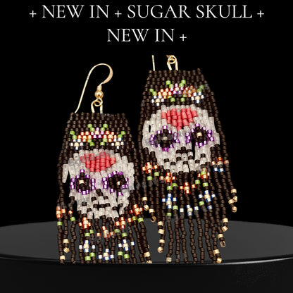 Glass Beaded Sugar Skull Fringe earrings