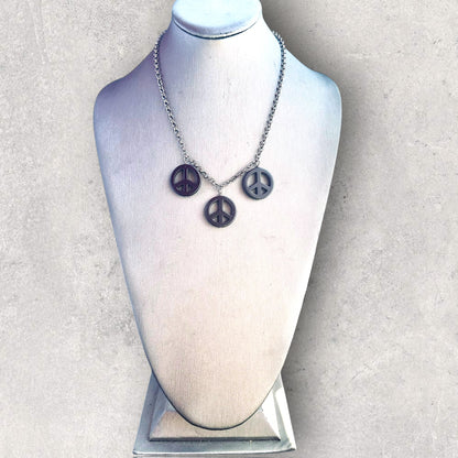 Black Howlite Peace Sign Copper Necklace