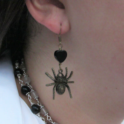 Spider and Onyx Dangle earrings