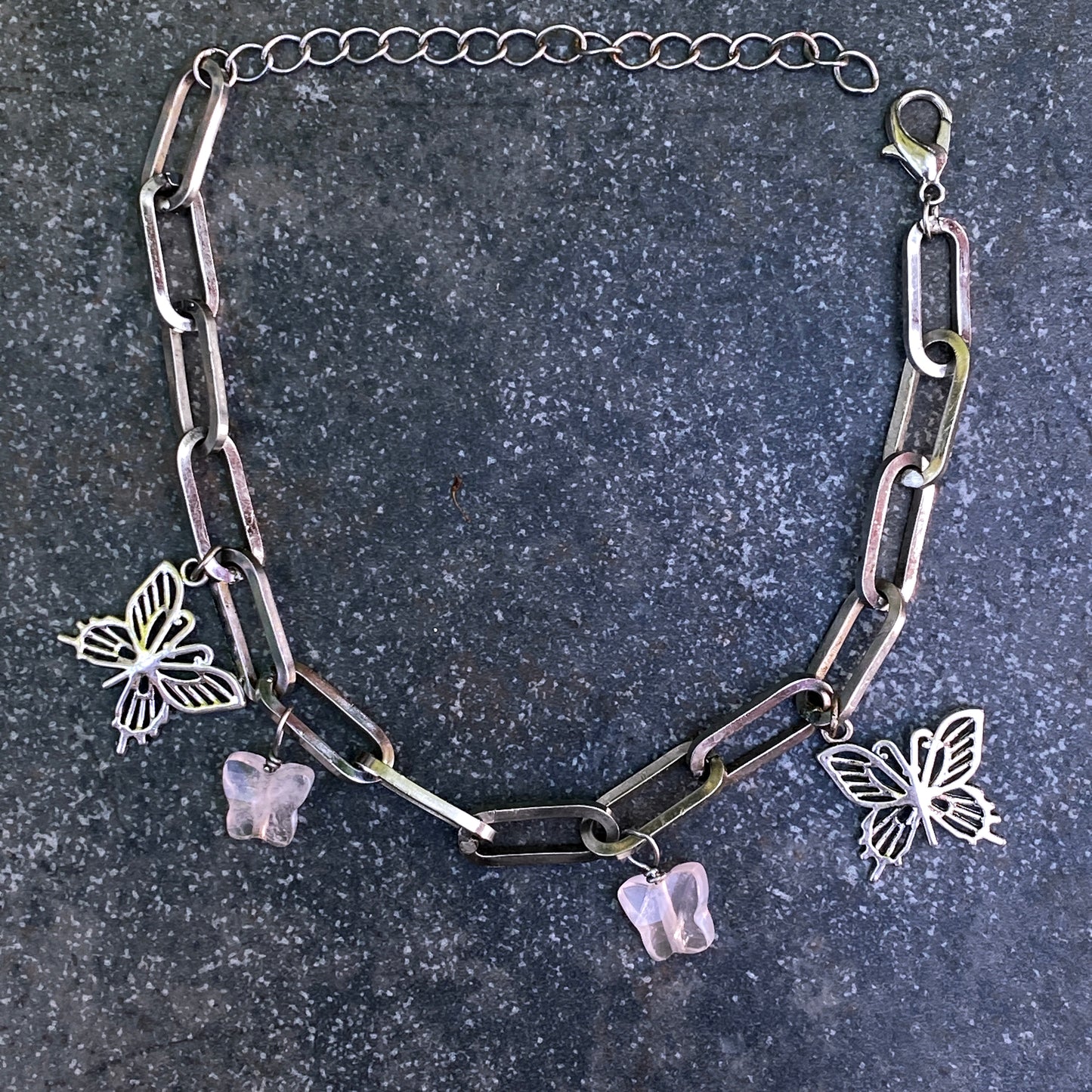 Rose Quartz gemstone Butterfly Anklet