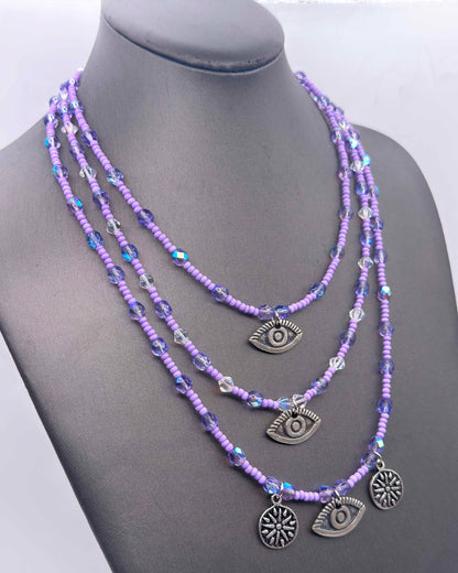 Three strand Glass Beaded Necklace with Evil eye