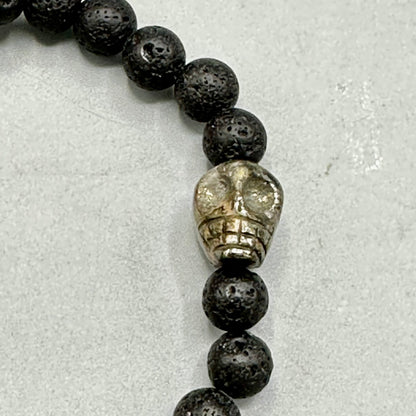 Pyrite gemstone Skull and Lava Stone Bracelet