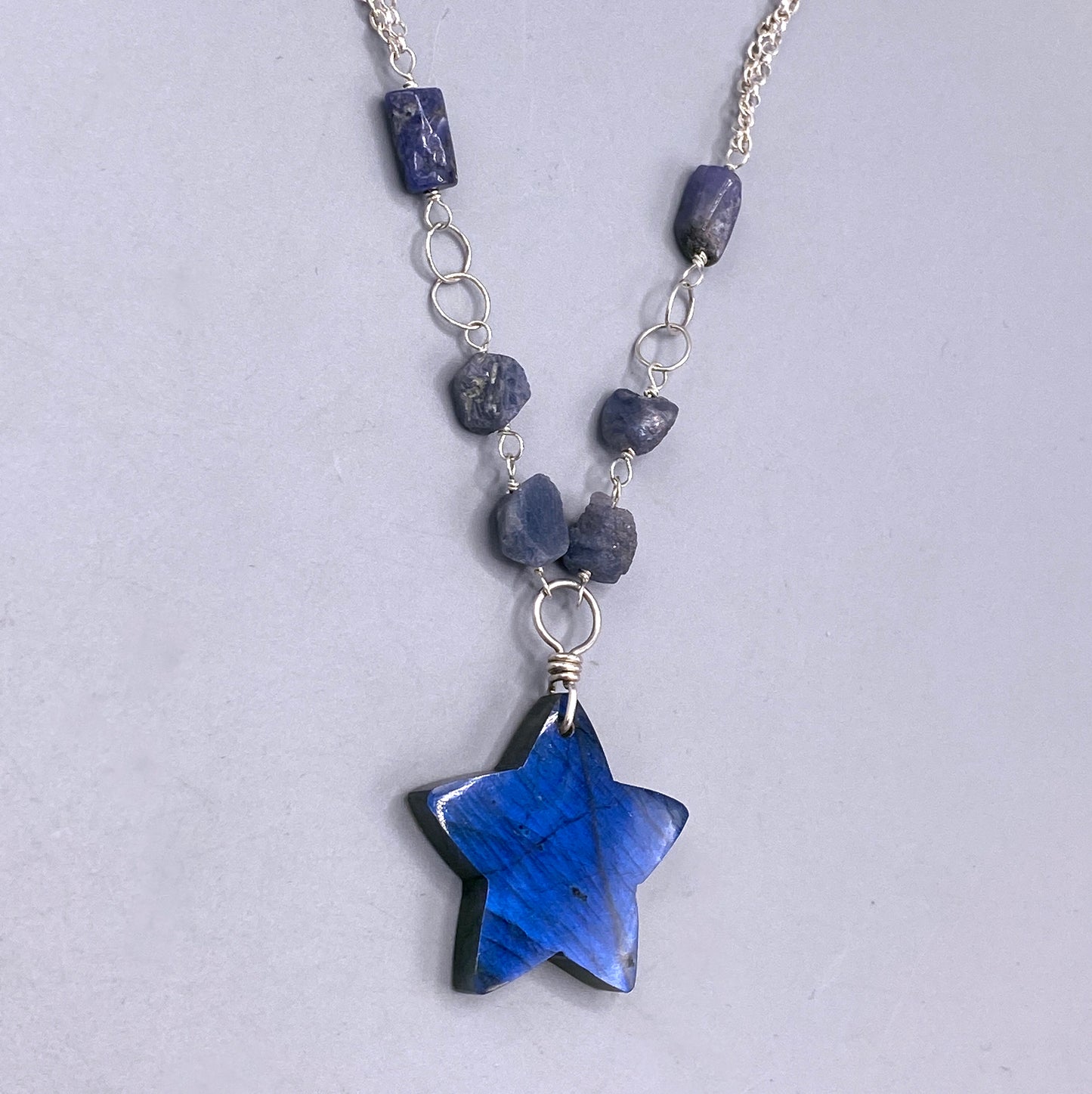 Labradorite Star, Sapphire, and Tanzanite Necklace