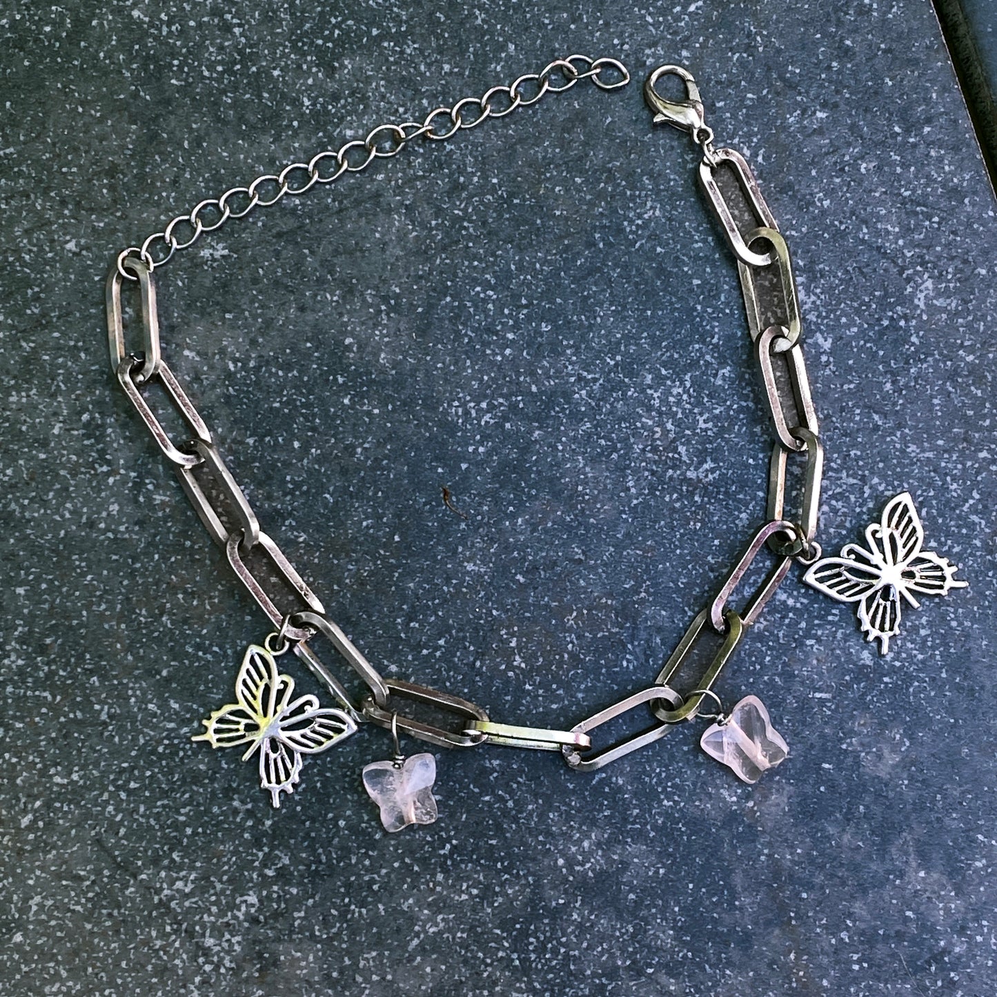 Rose Quartz gemstone Butterfly Anklet