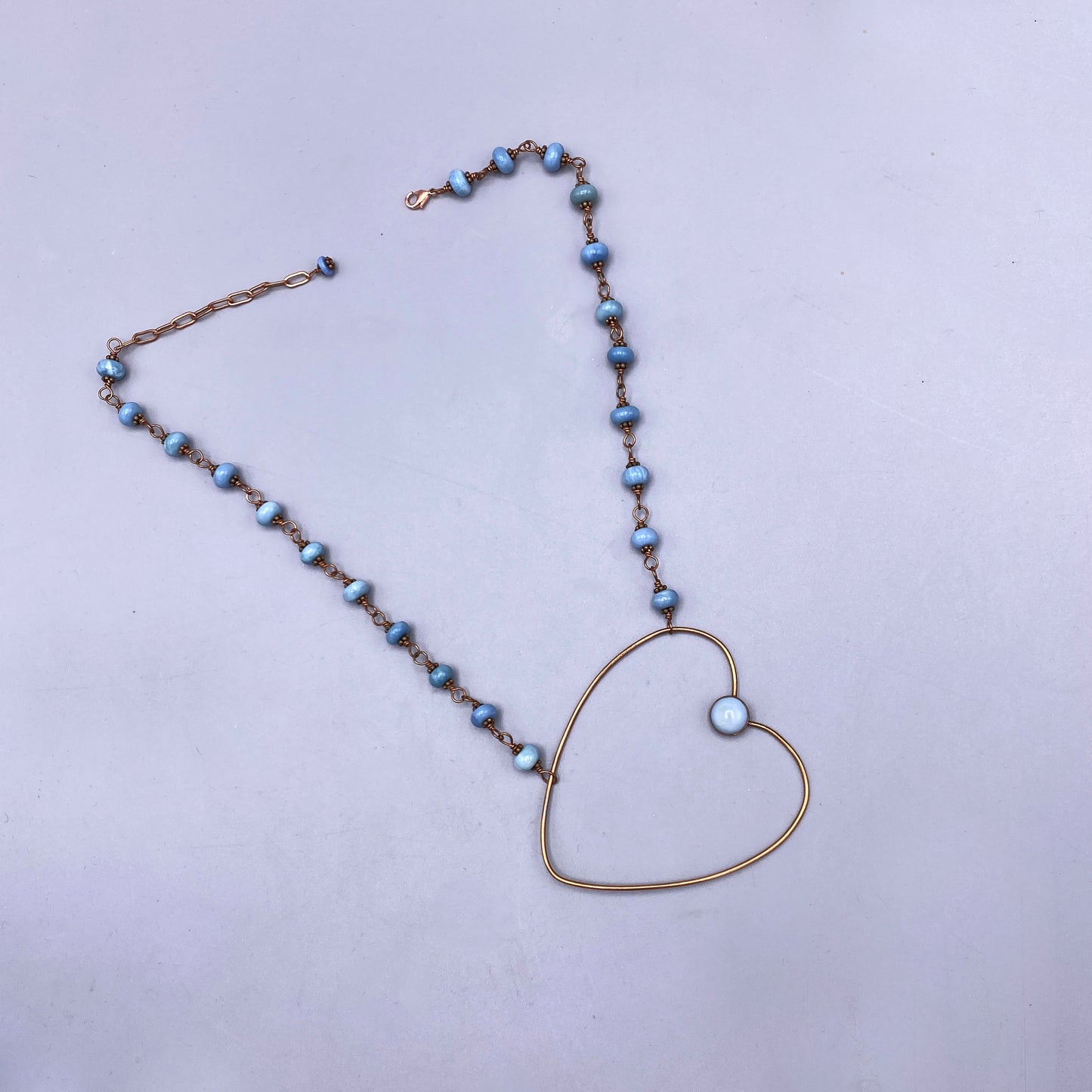 Blue Opal and Copper Heart Necklace