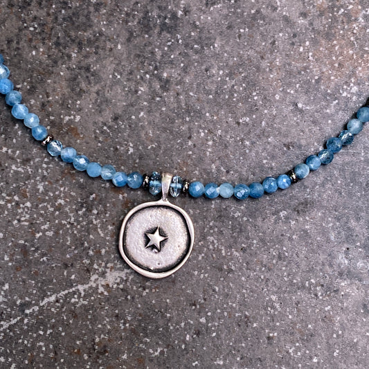 Aquamarine gemstone and star pendant necklace