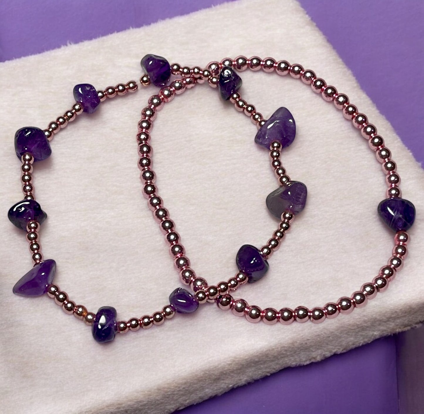 Dainty Amethyst Heart Rose Hematite Bracelet Stack