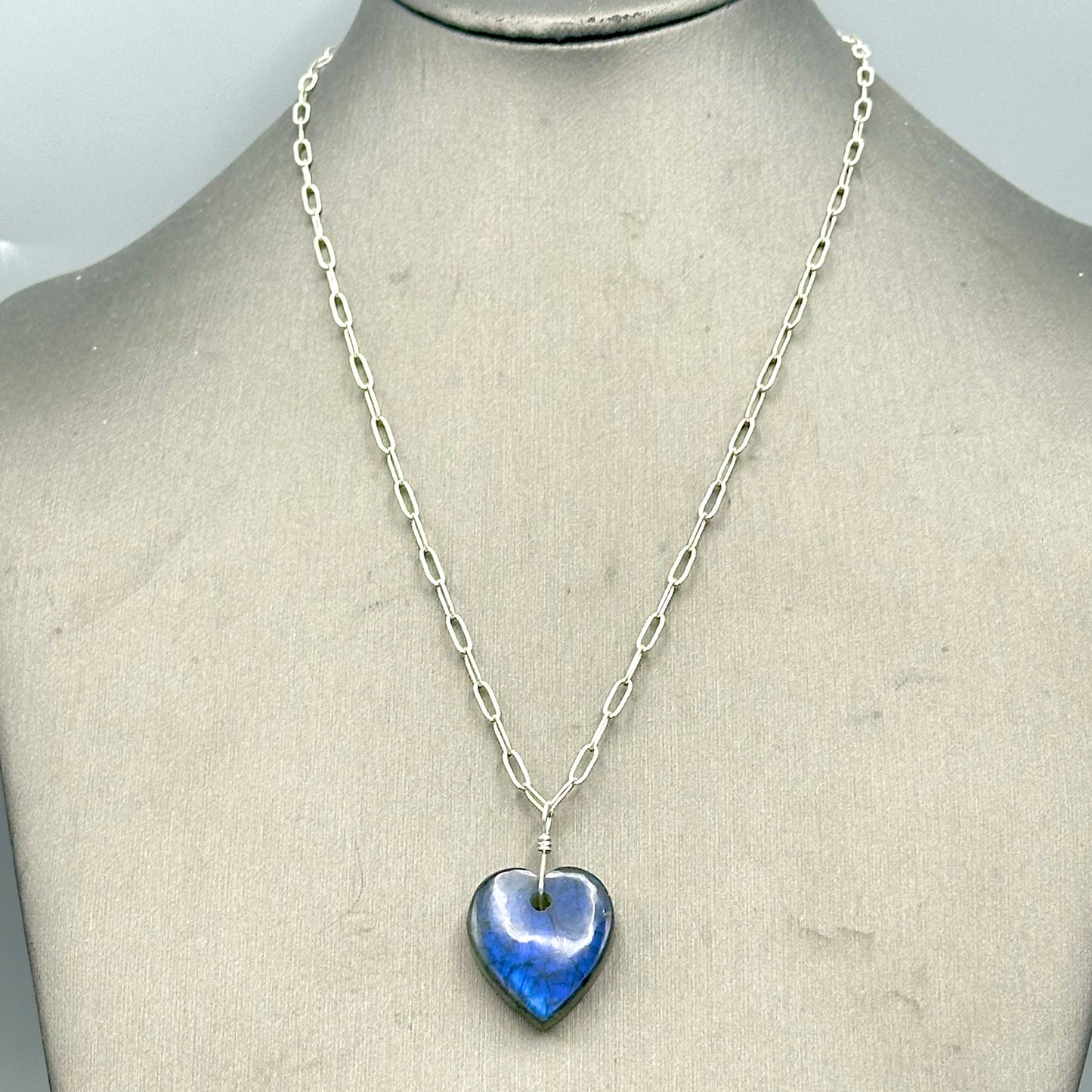 Labradorite Heart gemstone Pendant on labradorite and Silver Chain