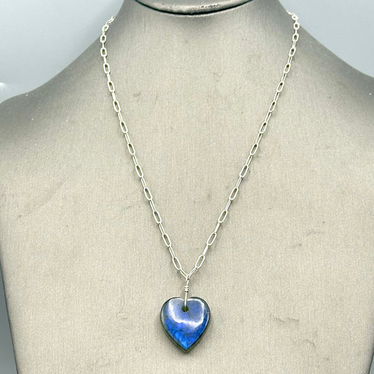 Labradorite Heart gemstone Pendant on labradorite and Silver Chain