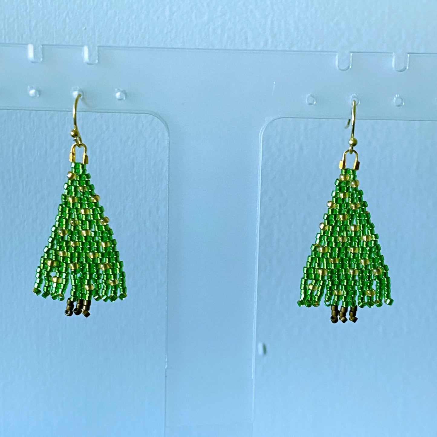 Christmas Tree Seed Bead Fringe Earrings