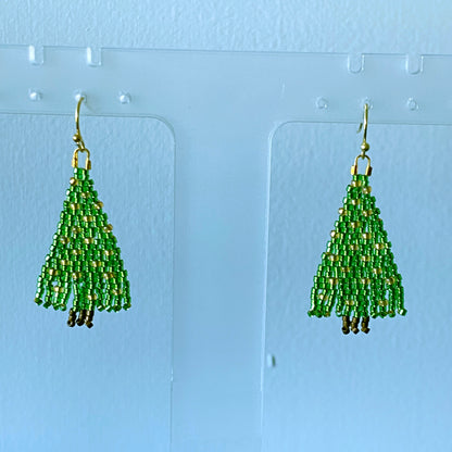 Christmas Tree Seed Bead Fringe Earrings