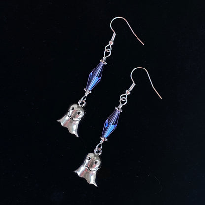 Halloween Ghost and Swarovski Crystal Dangle Earrings