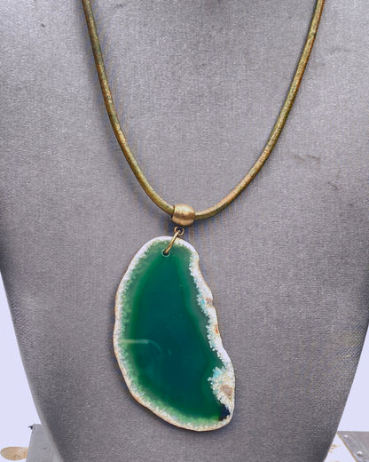 Green Agate gemstone Slice necklace