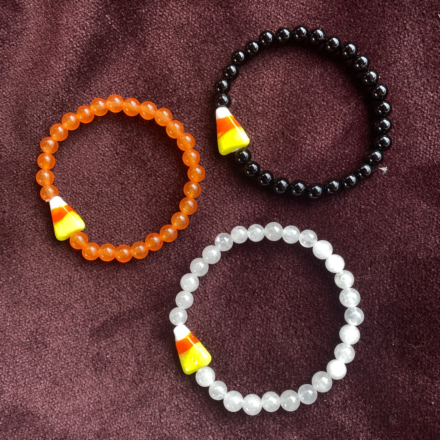 Candy Corn Gemstone Halloween stretch bracelet